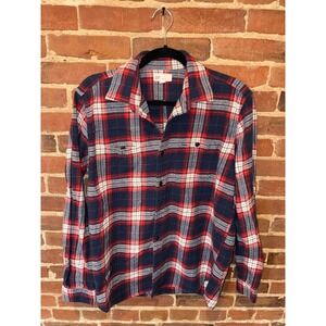 Gap Men's Plaid Flannel Shirt Red Navy White Medium‎ Farmer Checkered